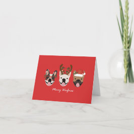 Merry Woofmas French Bulldogs Christmas Heads Karte