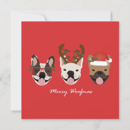 Merry Woofmas French Bulldogs Christmas Heads Karte