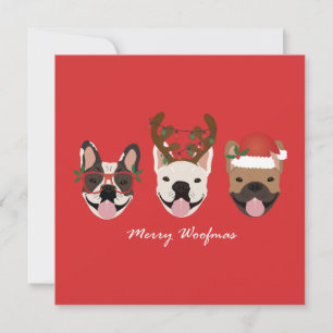 Merry Woofmas French Bulldogs Christmas Heads Karte