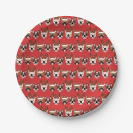 Merry Woofmas French Bulldogs Christmas Heads Pappteller