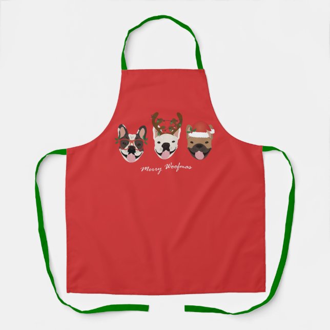 Merry Woofmas French Bulldogs Christmas Heads Schürze (Vorderseite)
