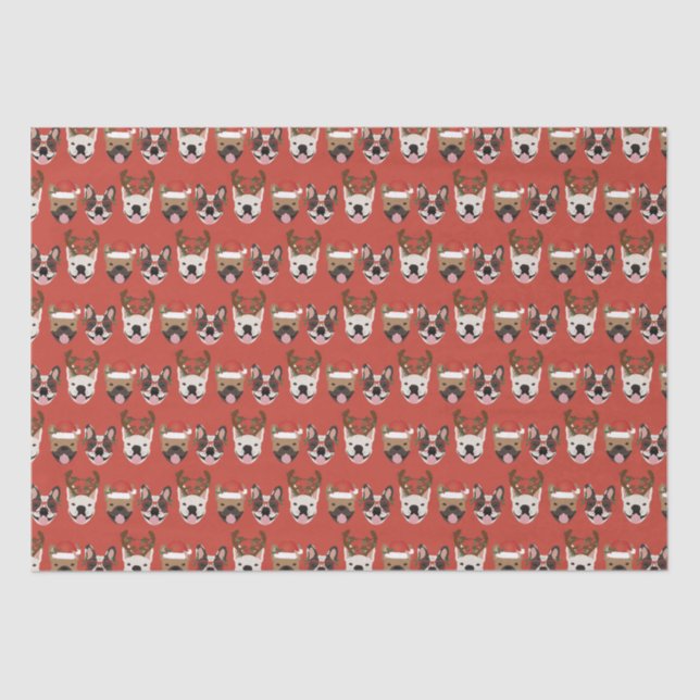 Merry Woofmas French Bulldogs Christmas Heads Seidenpapier (Vorderseite)