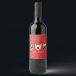 Merry Woofmas French Bulldogs Christmas Heads Weinetikett<br><div class="desc">Eine lustige Illustration der französischen Bulldogs,  die in Weihnachtsbekleidung verkleidet sind. Perfekt für alle Liebhaber von Haustieren!</div>