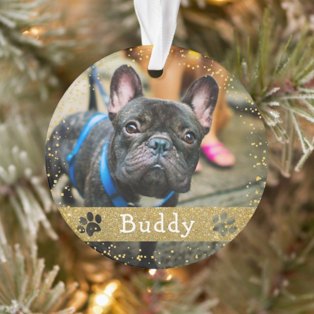 Merry Woofmas Gold Glitzer Dog Pet Foto Ornament (Baum)
