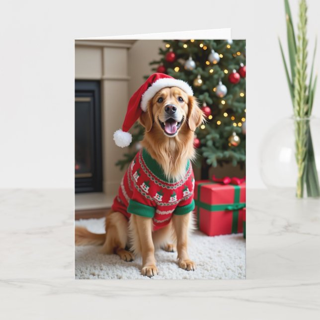 Merry Woofmas Golden Retriever Karte (Vorderseite)