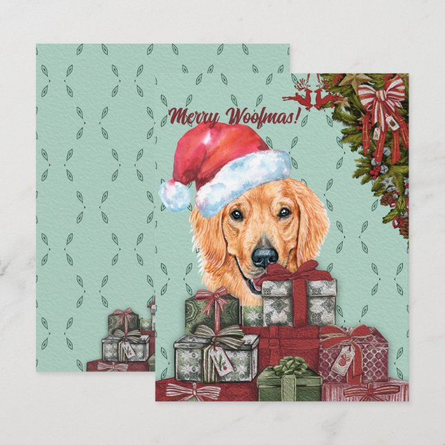 Merry Woofmas!Golden Retriever Weihnachtsmannmütze Mitteilungskarte (Vorne/Hinten)