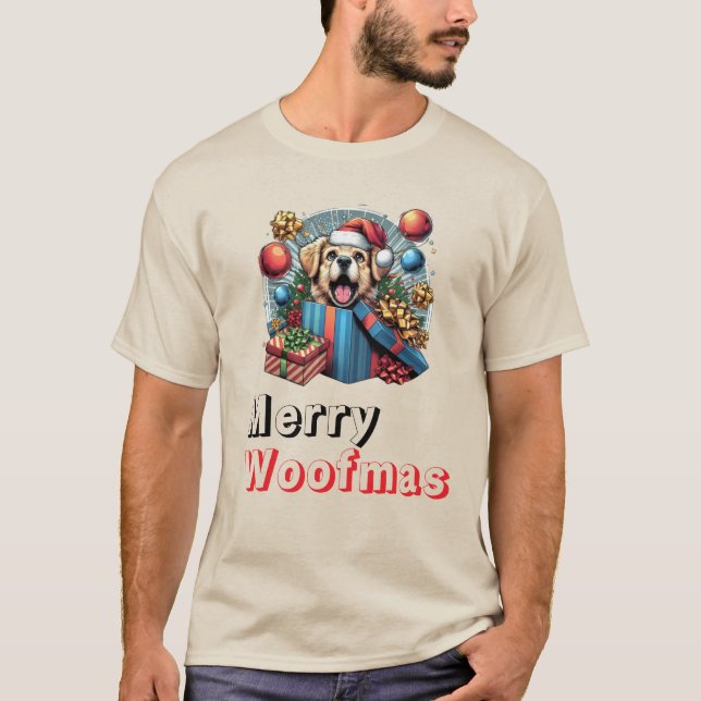 Merry Woofmas Haustiere Hundeliebhaber T-Shirt (Vorderseite)
