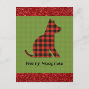 Merry Woofmas Karierter Hund Weihnachten Postkarte