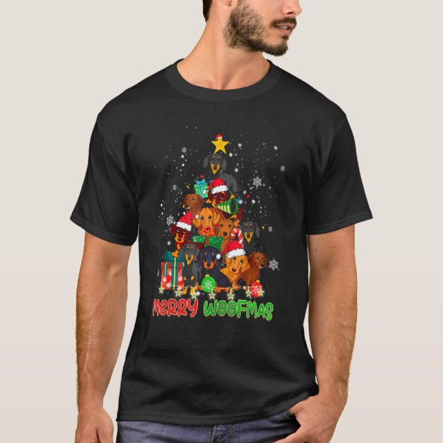 Merry Woofmas Merry Christmas For Dachshund Dog T-Shirt (Vorderseite)