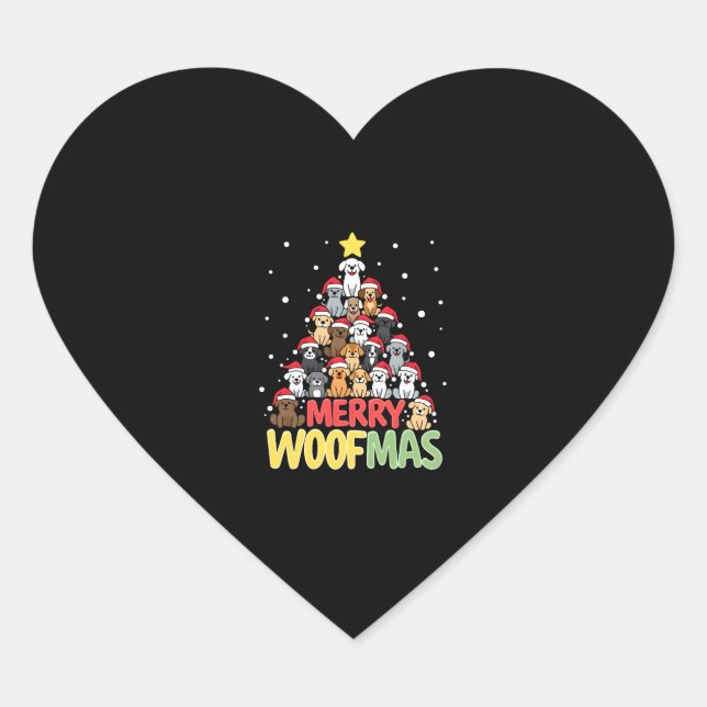 Merry Woofmas - Merry Christmas For Dog Lovers (3) Herz-Aufkleber (Vorderseite)