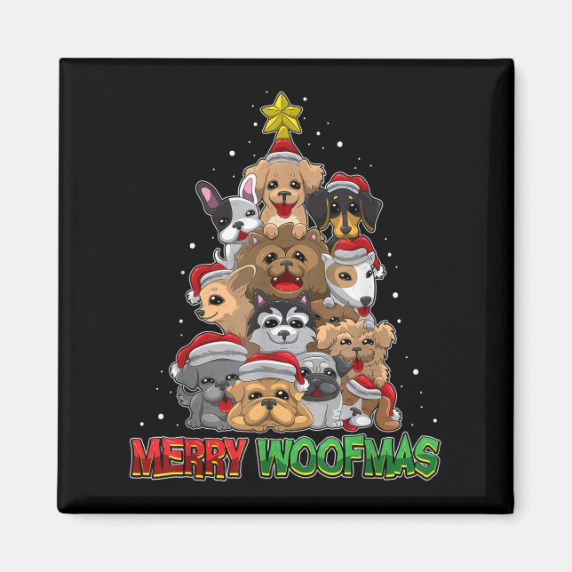 Merry Woofmas - Merry Christmas For Dog Lovers  Magnet (Vorne)