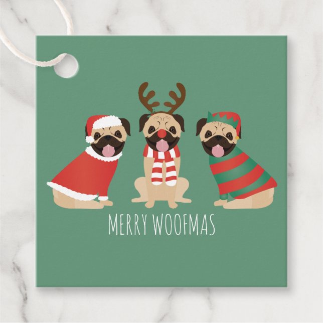 Merry Woofmas Mops Hunde Geschenkanhänger (Vorderseite)