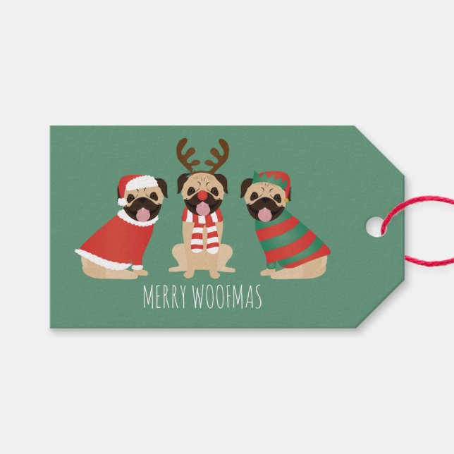 Merry Woofmas Mops Hunde Geschenkanhänger (Vorderseite (Horizontal))