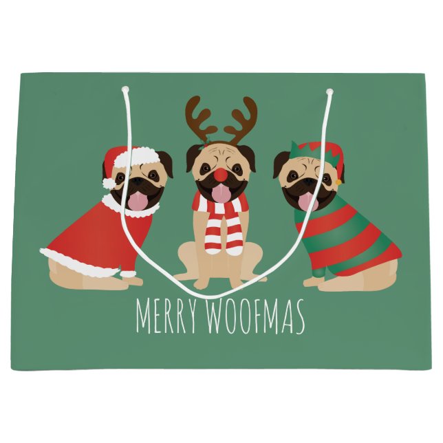 Merry Woofmas Mops Hunde Große Geschenktüte (Vorderseite)