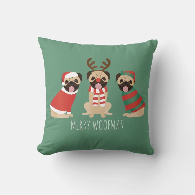 Merry Woofmas Mops Hunde Kissen (Vorderseite)