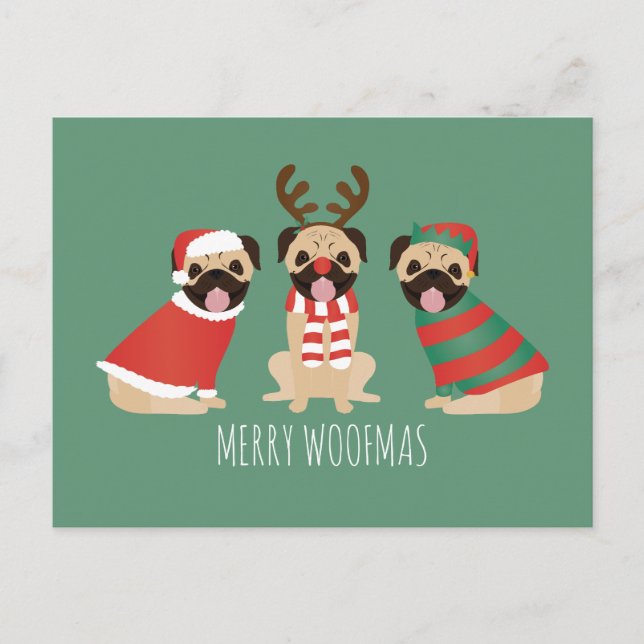 Merry Woofmas Mops Hunde Postkarte (Vorderseite)