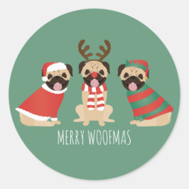 Merry Woofmas Mops Hunde Runder Aufkleber