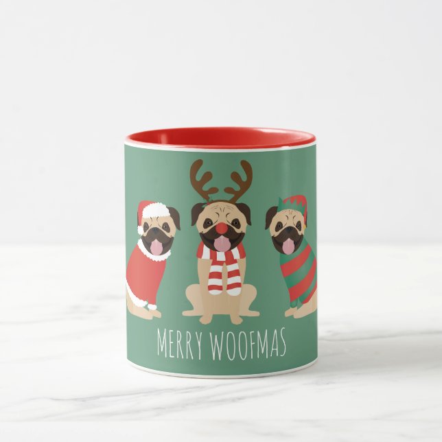 Merry Woofmas Mops Hunde Tasse (Zentrum)