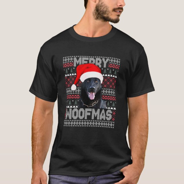 Merry Woofmas Niedlich Black German Shepherd mit S T-Shirt (Vorderseite)