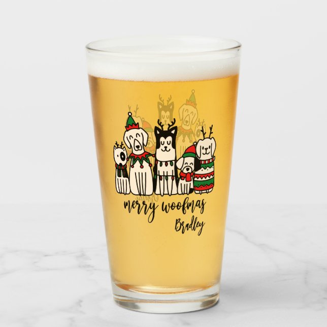 Merry Woofmas Niedlich Hunde Weihnachten Individue Glas (Vorne (Gefüllt))