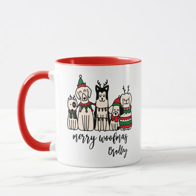 Merry Woofmas Niedlich Hunde Weihnachten Individue Tasse (Links)