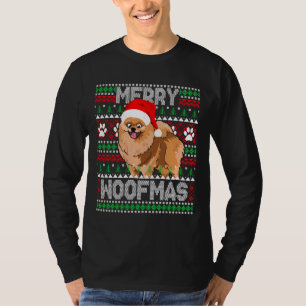 Merry Woofmas Niedlicher Spitz Hund Ugly Sweater T-Shirt