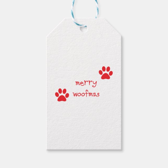 Merry Woofmas Paw Print Red Statement Geschenkanhänger (Vorderseite)