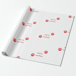 Merry Woofmas Paw Print Red Statement Geschenkpapier