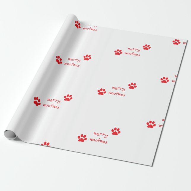 Merry Woofmas Paw Print Red Statement Geschenkpapier (Ungerollt)