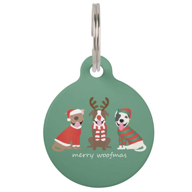 Merry Woofmas Pit Bull Hunde Haustiermarke (Vorderseite)