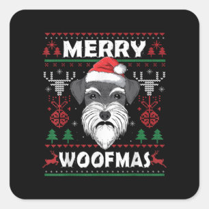 Merry Woofmas Schnauzer Christmas Dog Lover Pajama Quadratischer Aufkleber