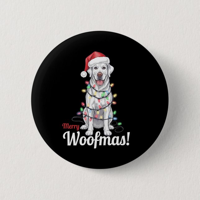 Merry Woofmas Silver Labrador Hund Dekoration Chri Button (Vorderseite)