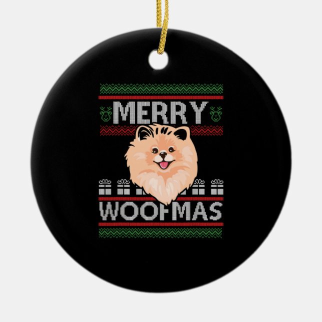 Merry Woofmas Spitz Weihnachtsweih Hund Lover Gesc Keramik Ornament (Vorne)