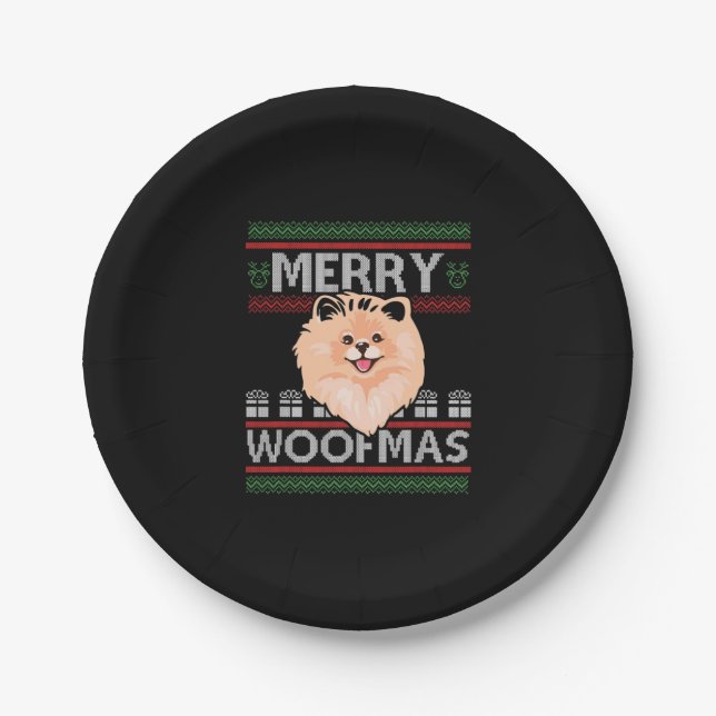 Merry Woofmas Spitz Weihnachtsweih Hund Lover Gesc Pappteller (Vorderseite)