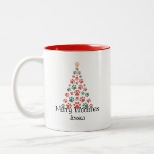 Merry Woofmas Tasse - Paw Print Christmas Tree Cup