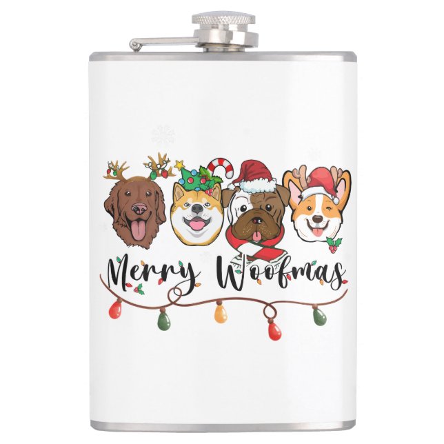 Merry Woofmas Typografie Flask Flachmann (Vorderseite)