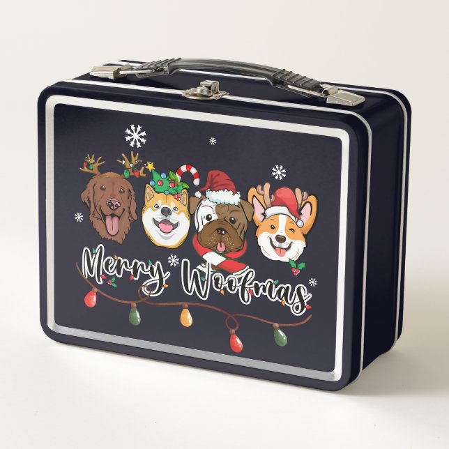 Merry Woofmas Typografie Metal Lunchbox (Vorderseite)