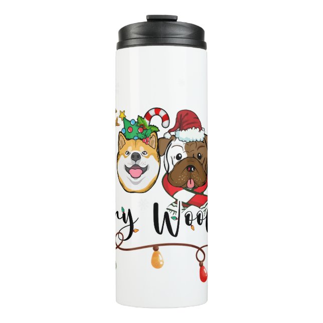 Merry Woofmas Typografie Thermal Tumbler Thermosbecher (Vorderseite)