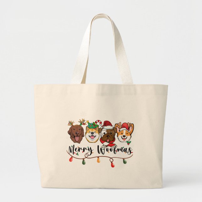 Merry Woofmas Typografie Tote Bag Jumbo Stoffbeutel (Vorne)