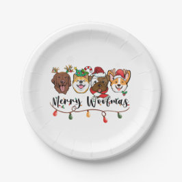 Merry Woofmas Typografy Paper Plate Pappteller