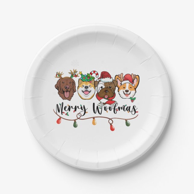 Merry Woofmas Typografy Paper Plate Pappteller (Vorderseite)