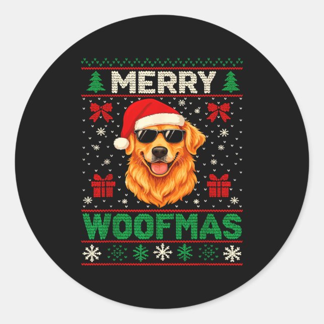 Merry Woofmas Ugly Christmas Jumper Xmas Dog Lover Runder Aufkleber (Vorderseite)
