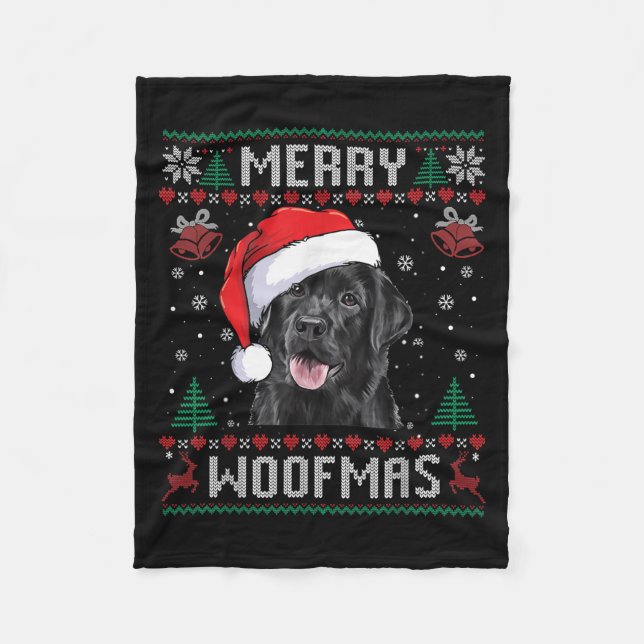Merry Woofmas Ugly Sweater Black Lab Labrador Chri Fleecedecke (Vorderseite)