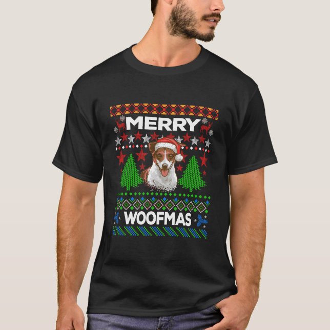 Merry Woofmas Ugly Sweater Christmas Jack Russell T-Shirt (Vorderseite)