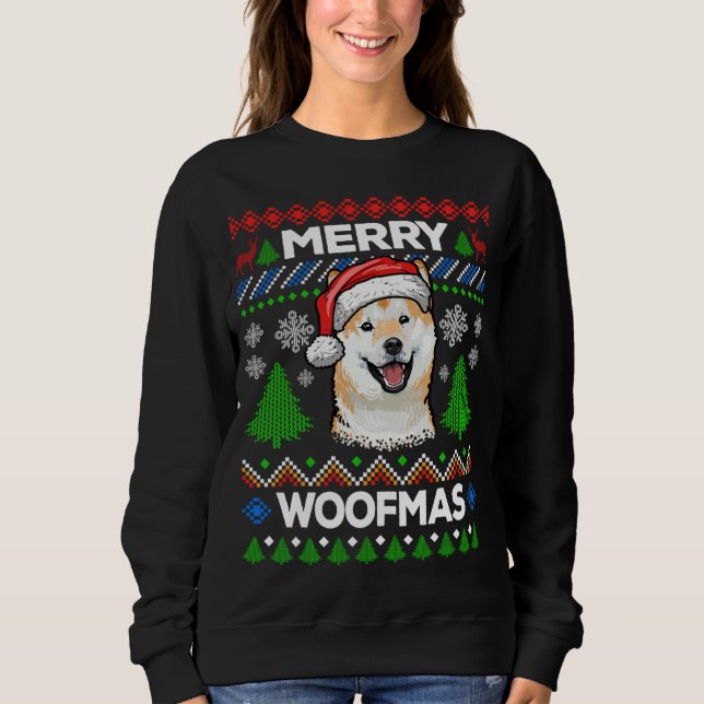 Merry Woofmas Ugly Sweater Weihnachten Shiba Sweatshirt (Vorderseite)
