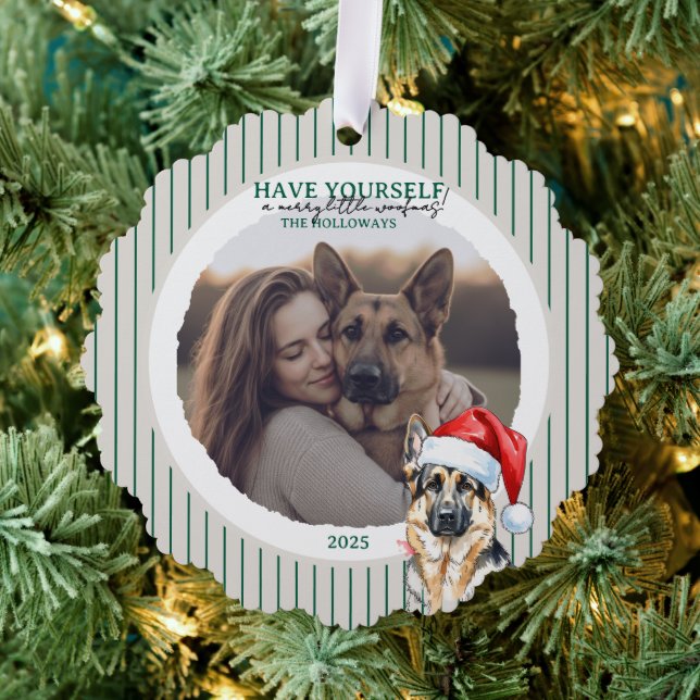 Merry Woofmas Watercolor German Shepherd Ornament Karte (Insitu (Baum))