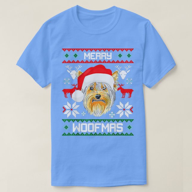 Merry Woofmas Weihnachten Hund Hirsch Schneeflocke T-Shirt (Design vorne)