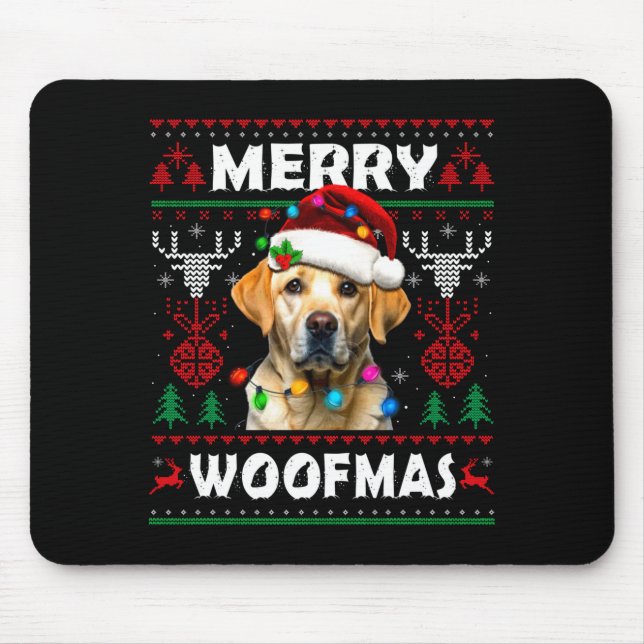 Merry Woofmas Yellow Labrador Christmas Ugly Sweat Mousepad (Vorne)