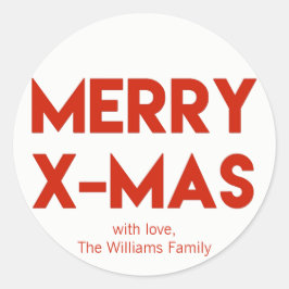 Merry X-Mas, Modern Red Typografy Christmas Runder Aufkleber