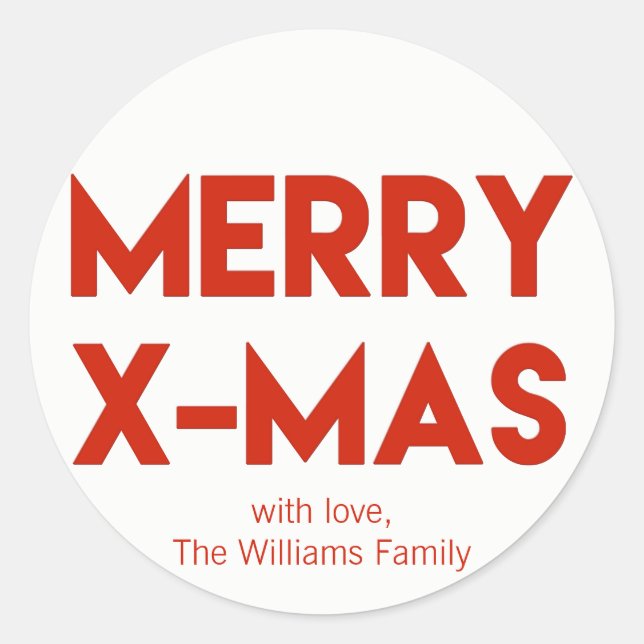 Merry X-Mas, Modern Red Typografy Christmas Runder Aufkleber (Vorderseite)